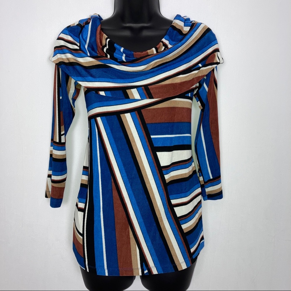 Chico’s Travelers blue brown blouse top sz 0 / 4